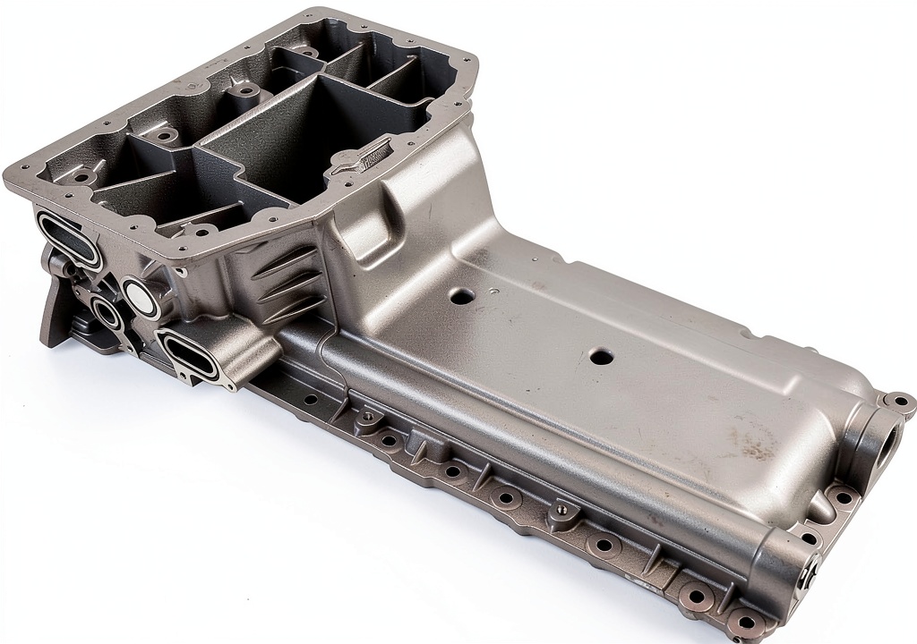 Mustrod oil pan installed under a Super Duty truck engine