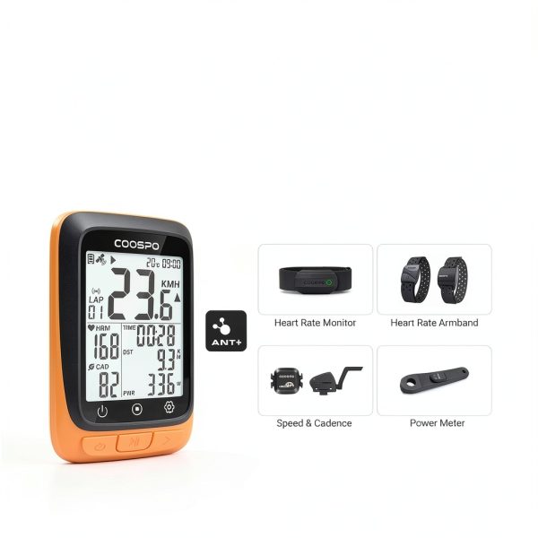 CooSpo BC107 GPS Bike Computer Orange Compact LCD-3