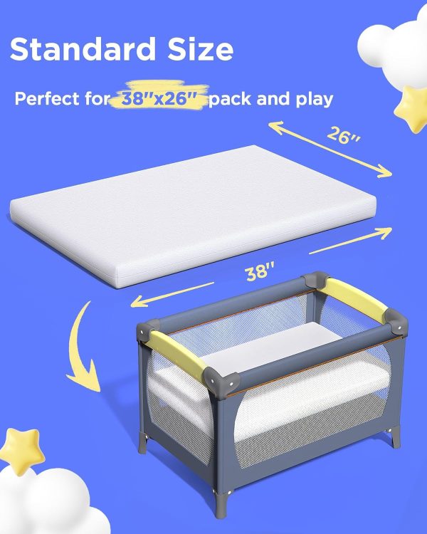iMMDOKIN Portable Crib Mattress White 38x26x1.5-5