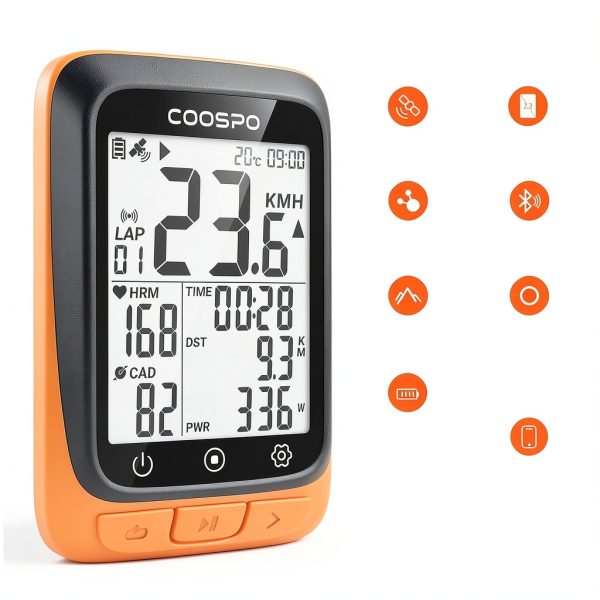 CooSpo BC107 GPS Bike Computer Orange Compact LCD-4