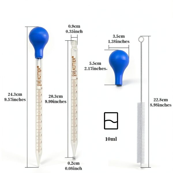 Glass Pipettes Dropper 3Pcs 10ml Graduated with Rubber Bulb Omoojee-1